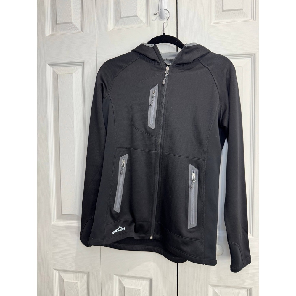 Eddie Bauer EB245 Sport Hooded Full-Zip Fleece Jacket Women Medium Black Pockets